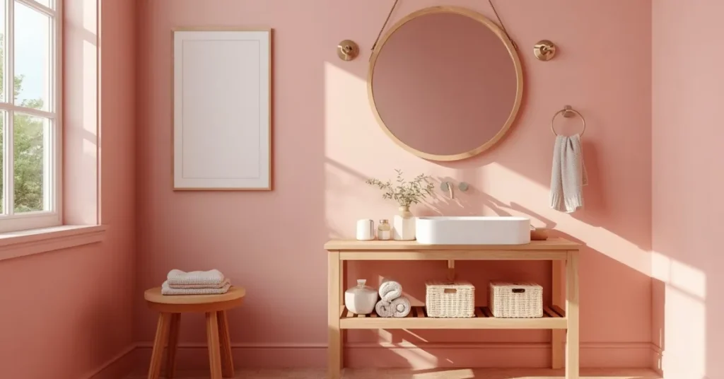 Cozy Pink Bathroom with Wood Accents