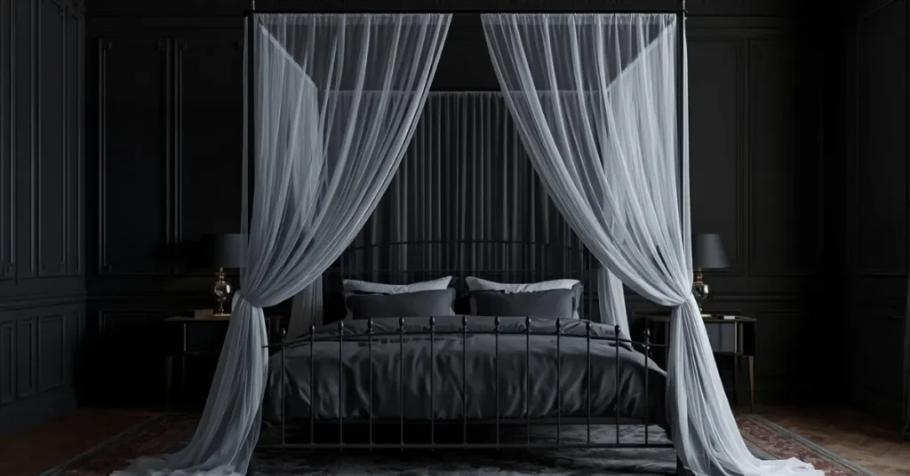 Dark Bedroom With Canopy Bed
