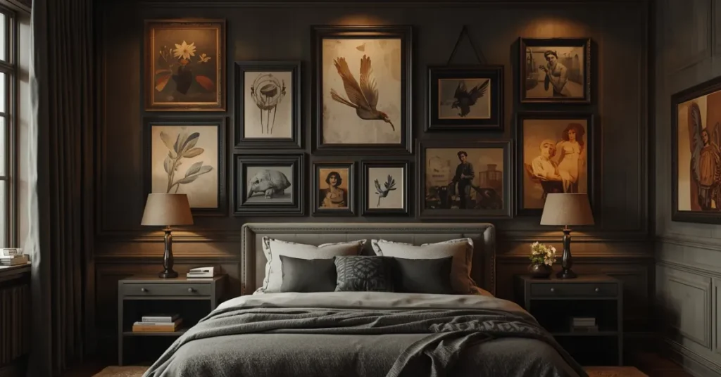 Dark Bedroom With Gallery Wall