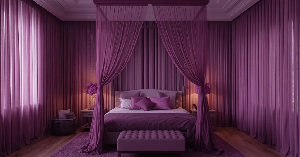 Dark Bedroom With Sheer Bed Curtains