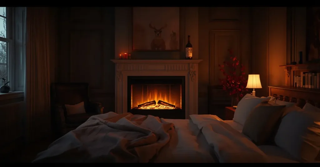 Dark Romantic Bedroom With Fireplace