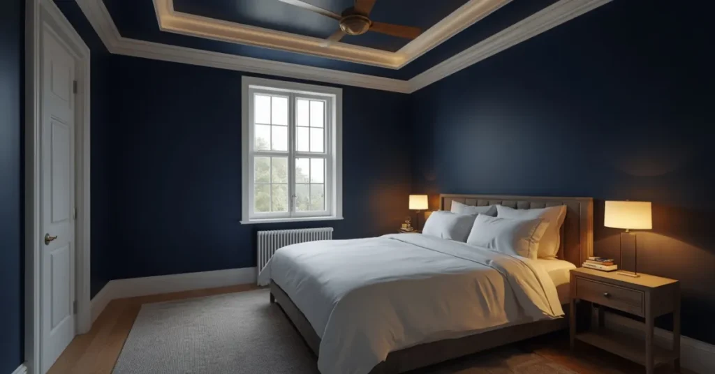 Deep Navy Walls for a Moody Bedroom Look