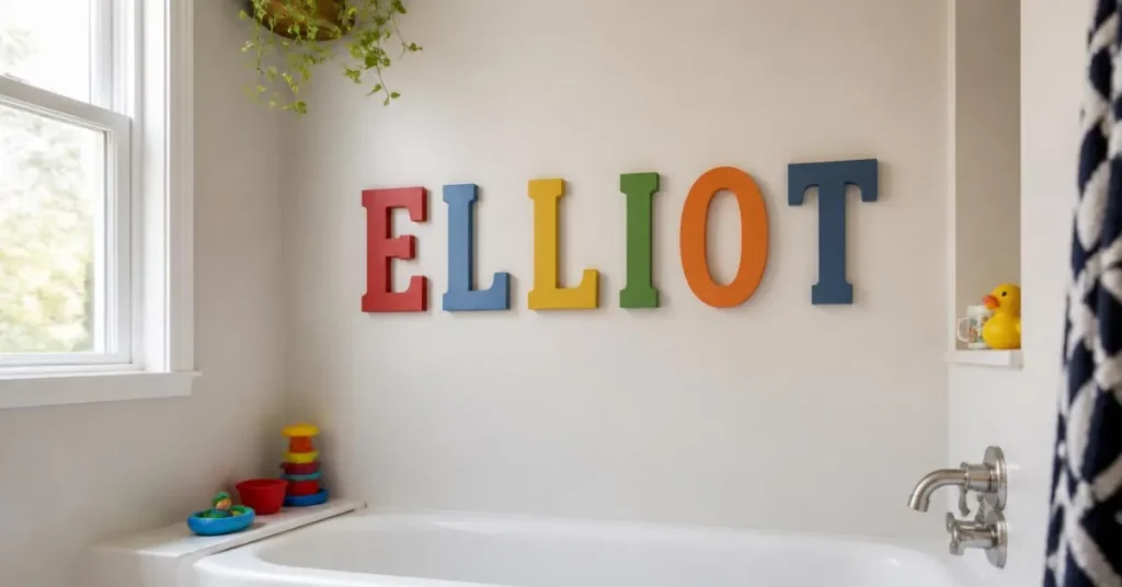 DIY Name Wall Art Above the Tub