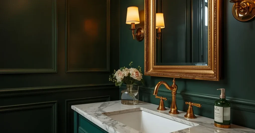 Green and Gold Bathroom for Glam Style