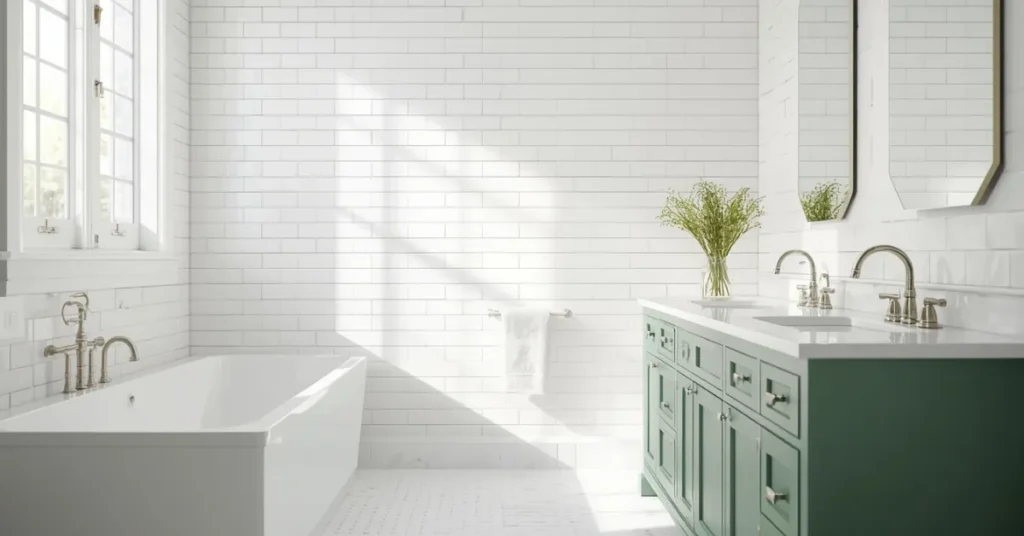 Green and White Bathroom for Bright Contrast