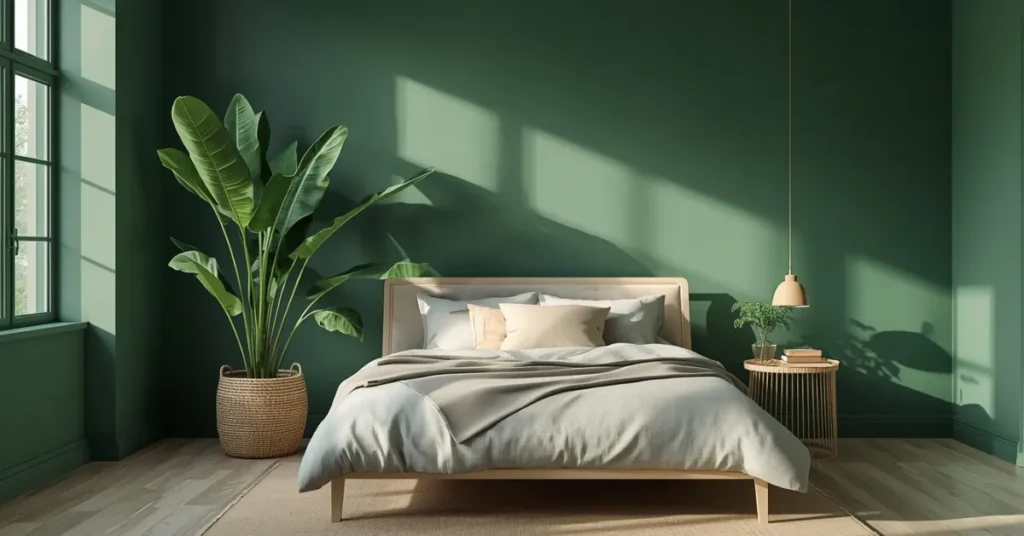 Green Bedroom with Statement Plants