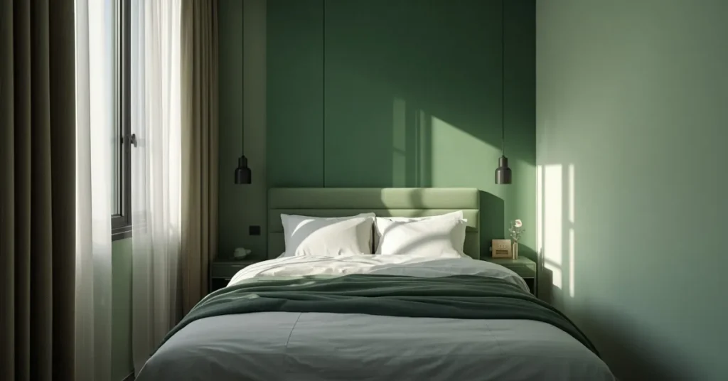 Green Studio Apartment Bedroom Corner
