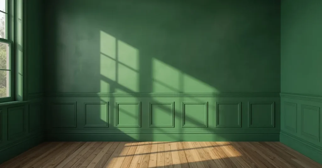 Green Wood Paneled Bedroom