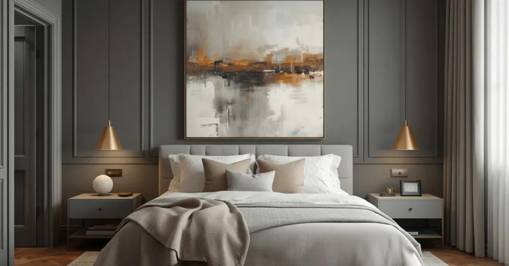 Grey Bedroom with Bold Art