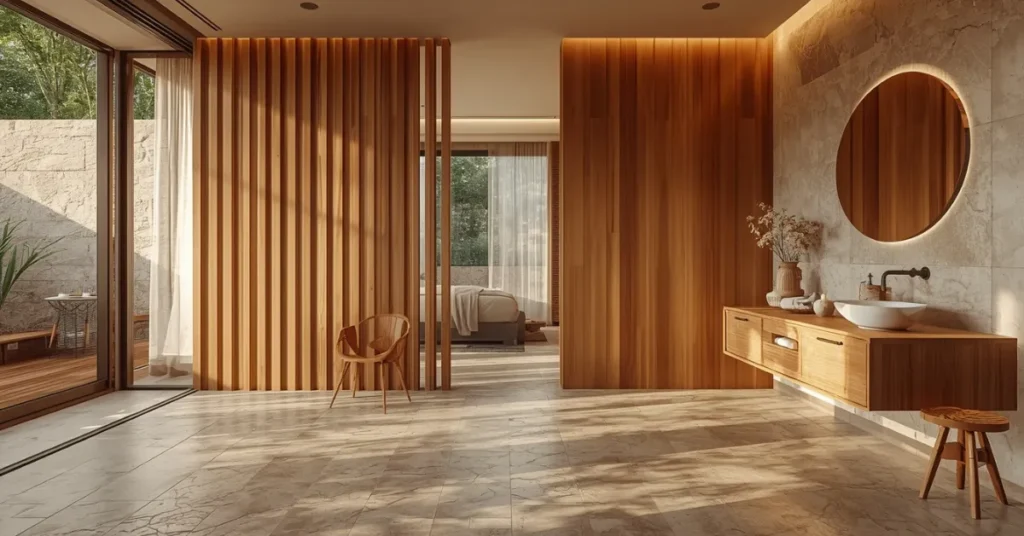 Make an Open Plan Bathroom Feel Earthy