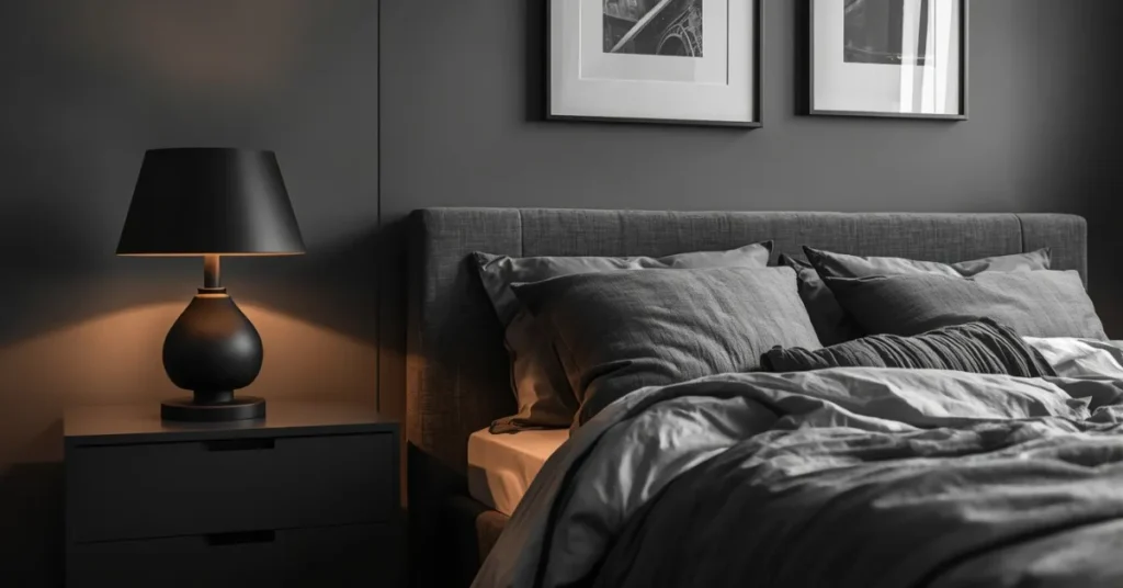 Modern Grey Bedroom with Black Accents