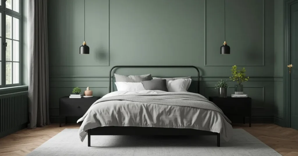 Modern Sage Green Bedroom with Matte Black