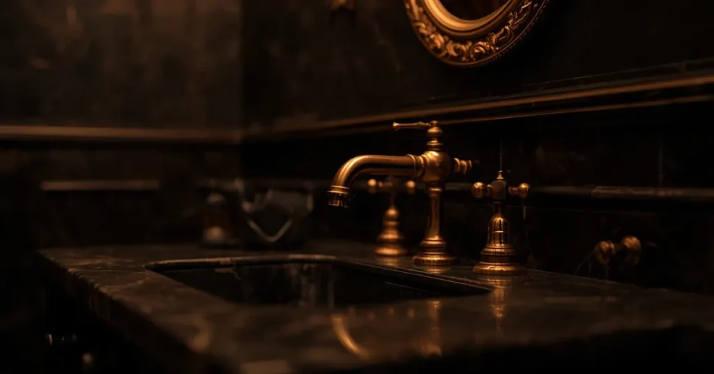 Moody Bathroom with Brass Accents