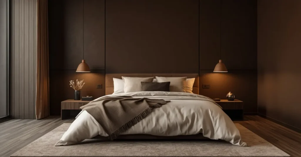 Moody Warm Bedroom With Deep Brown Walls