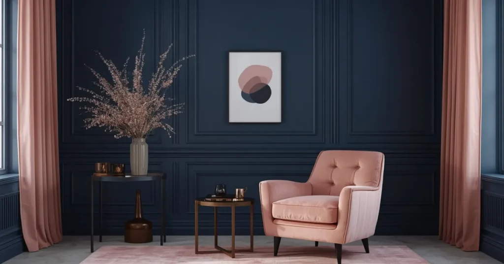 Navy Blue and Blush Pink Bedroom