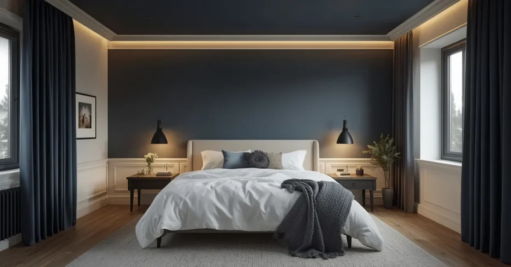 Navy Blue Ceiling Bedroom Idea