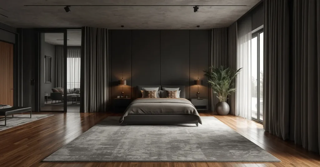 Open Plan Dark Romantic Bedroom