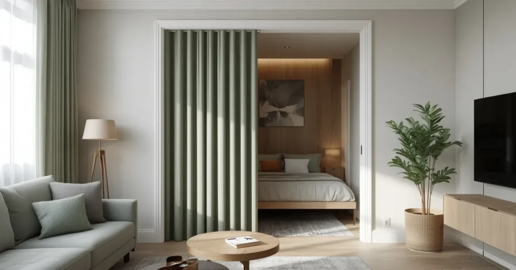 Open-Plan Sage Green Bedroom Nook