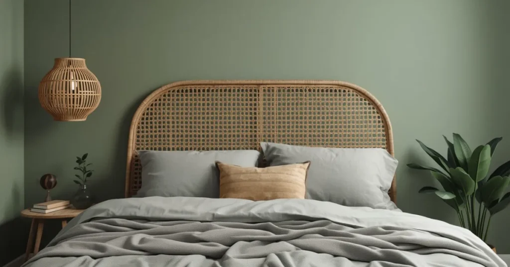 Rattan and Sage Green Bedroom