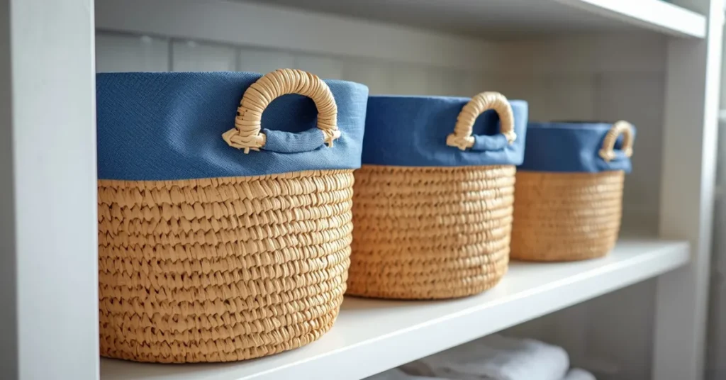 Rattan Baskets with Blue Accents