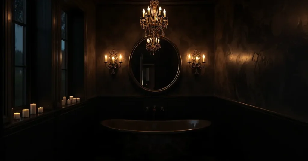 Romantic Black Bathroom with Candlelight