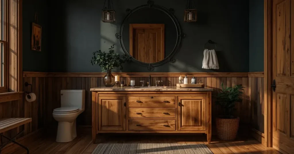 Rustic Moody Bathroom with Wood Vanity