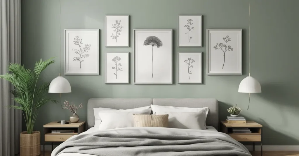 Sage Green Bedroom with Botanical Prints