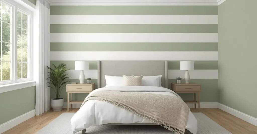Sage Green DIY Accent Wall with Paint Stripes