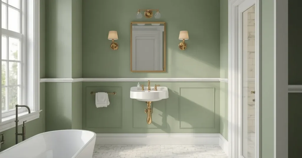Sage Green Walls for a Calm Bathroom