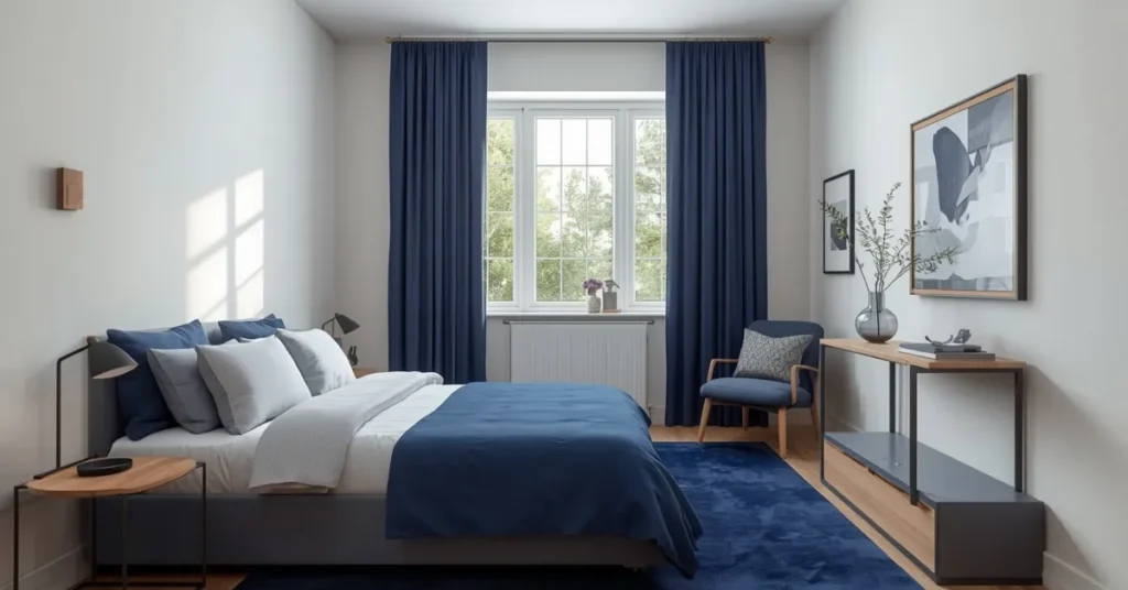 Small Navy Blue Bedroom Idea