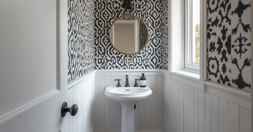 Small Powder Room in Black and White