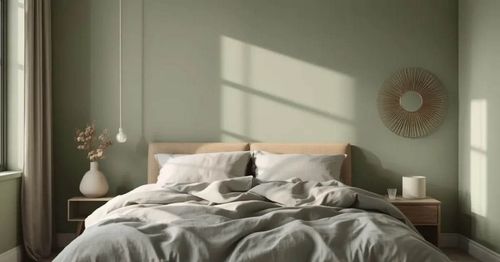 Soft Sage Walls with Warm Grey Bedding