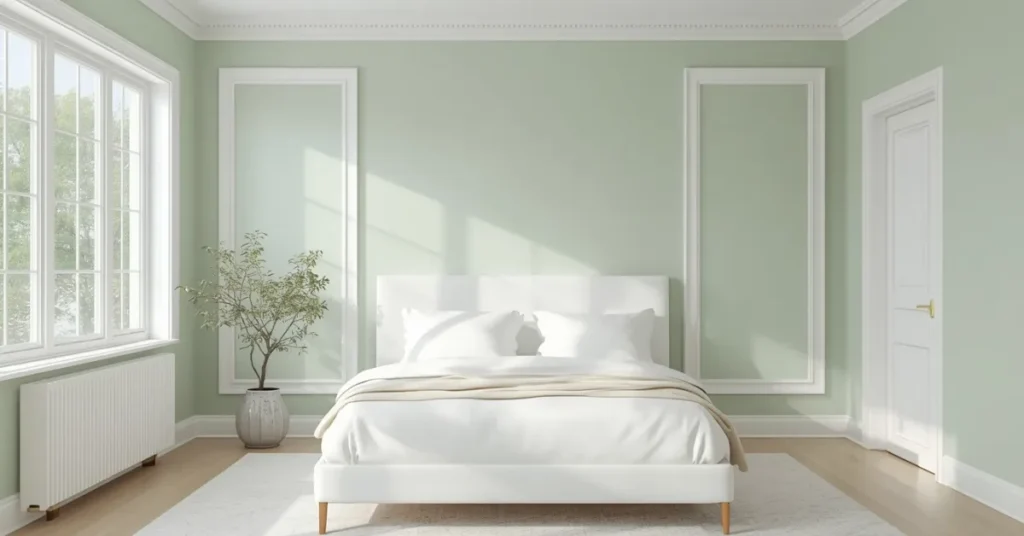 Soft Sage Walls with White Trim