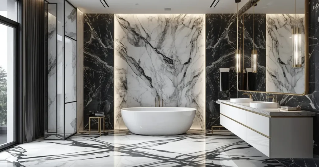 Splurge Black and White Marble Bathroom