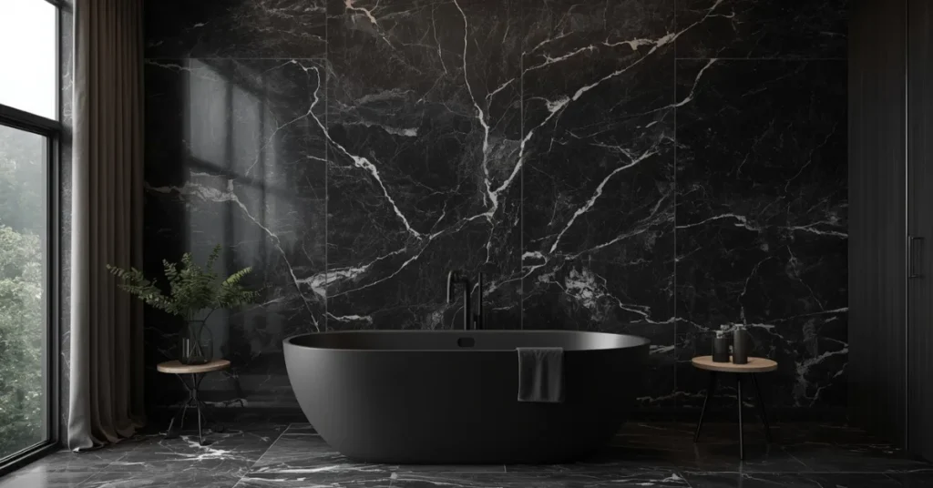 Splurge-Worthy Marble and Black Bathroom