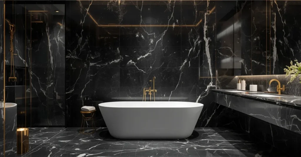 Ultra-Luxe Black and Marble Spa Bathroom