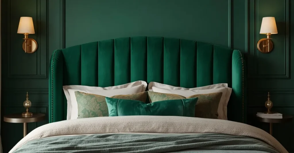 Velvet Headboard in Emerald Green
