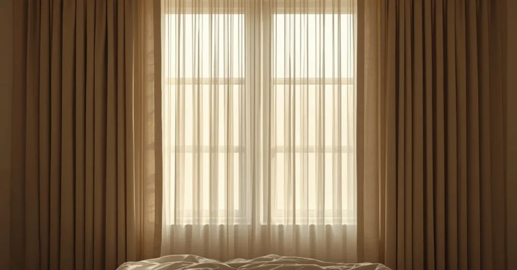 Warm Bedroom Aesthetic With Layered Curtains