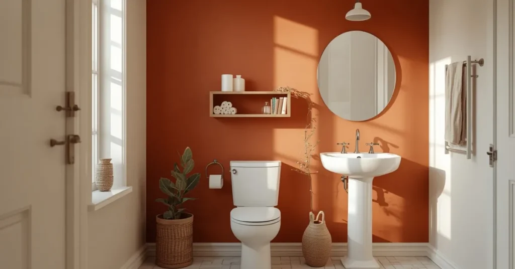 Warm Terracotta Walls for Cozy Boho Bathroom Charm