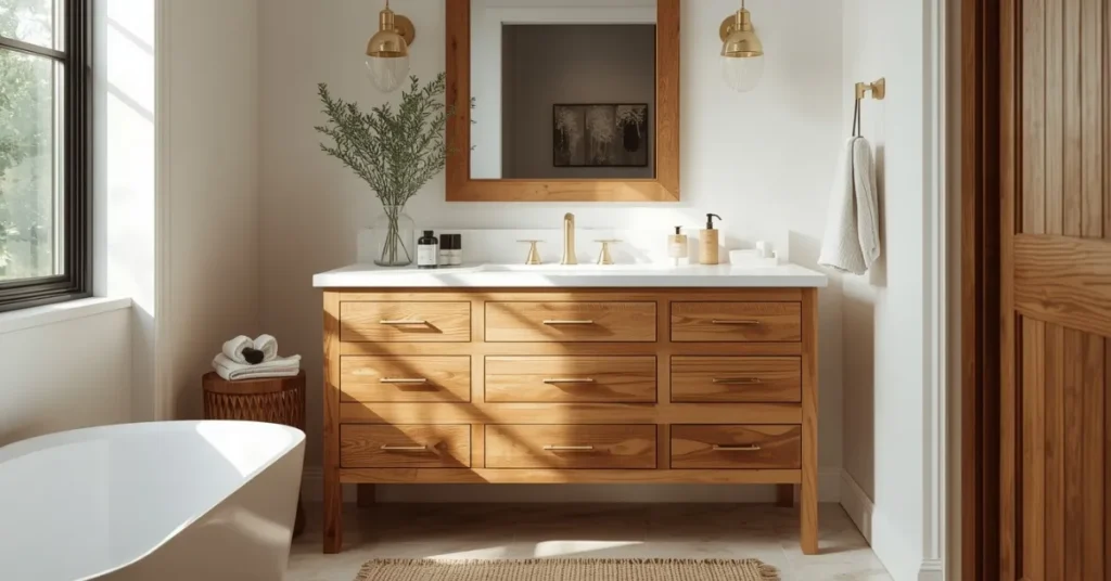 Warm Wood Vanity for a Natural Glow