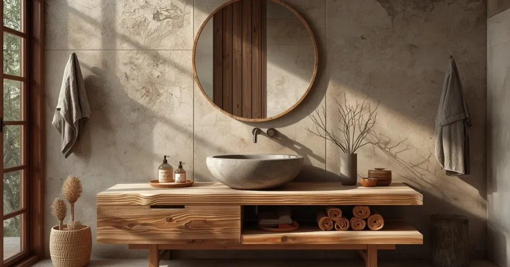 Wood and Stone Bathroom