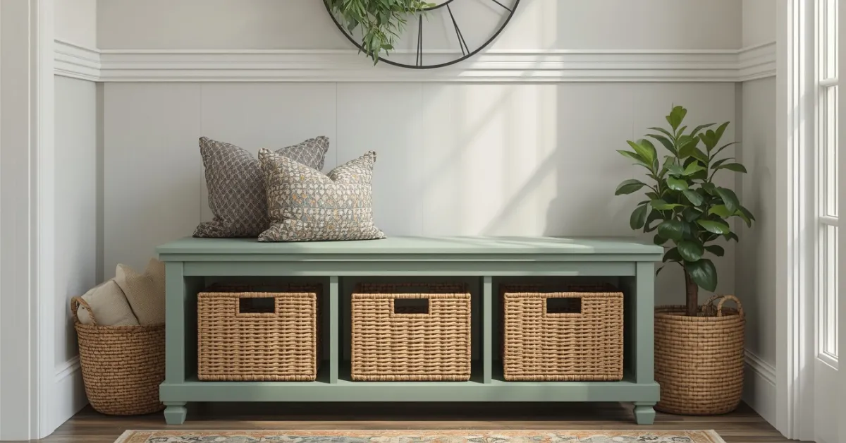 A Sage Green Storage Bench