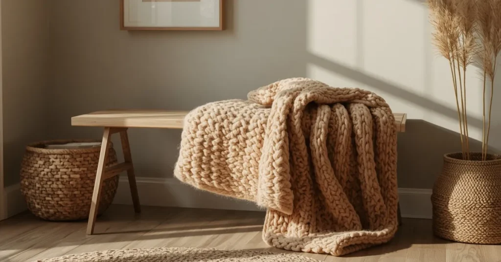 Add a Chunky Knit Throw Pillow or Blanket