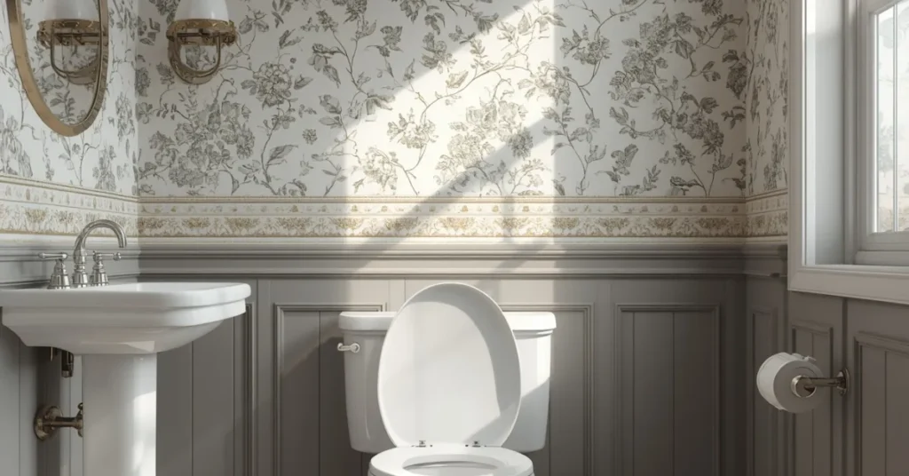 Affordable Bathroom Wallpaper Border Idea