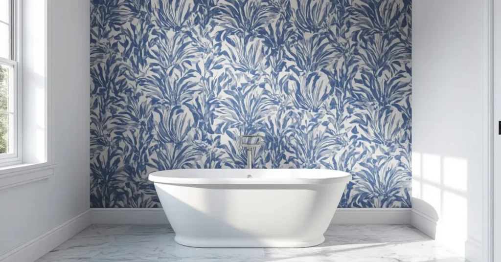 Bathroom Accent Wall Wallpaper Behind the Tub