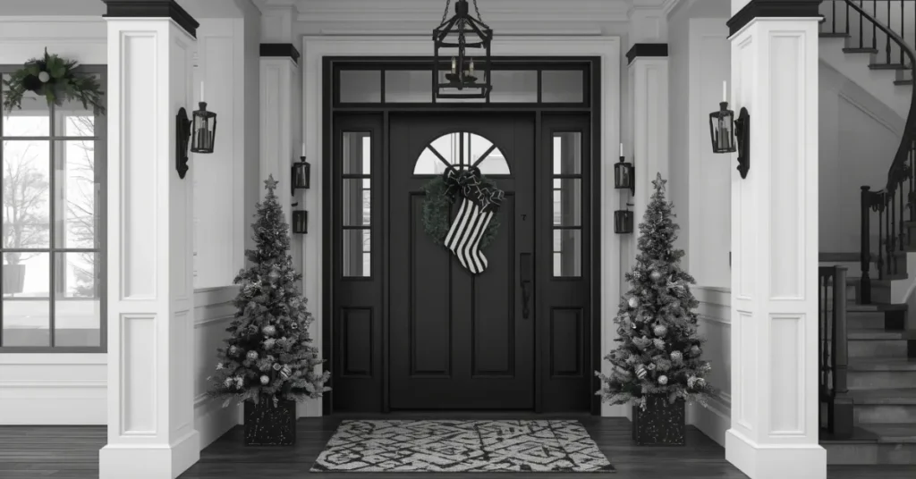 Black and White Christmas Entryway