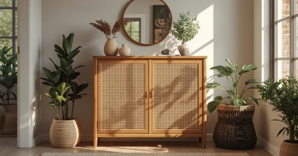 Bohemian Shoe Cabinet with Woven Doors