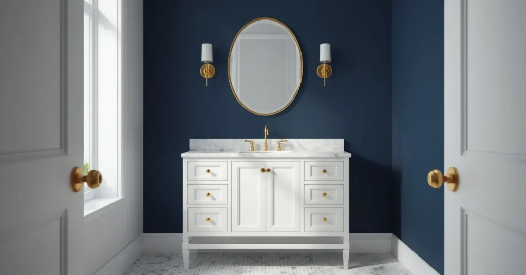 Classic Navy and White Bathroom Color Scheme