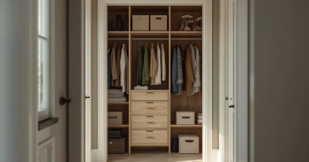 Coat Closet Makeover with Open Shelving