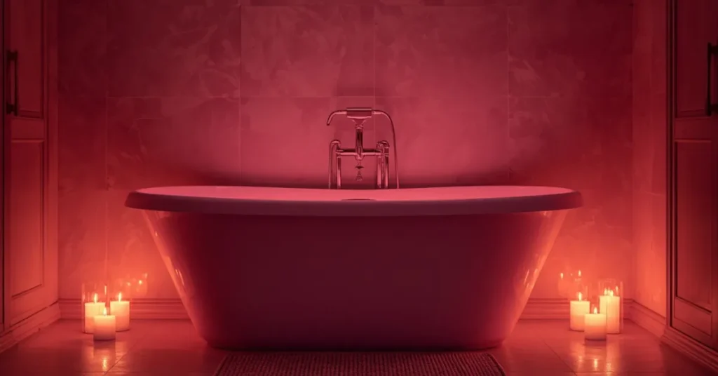 Cozy Pink Tub with Warm Lighting